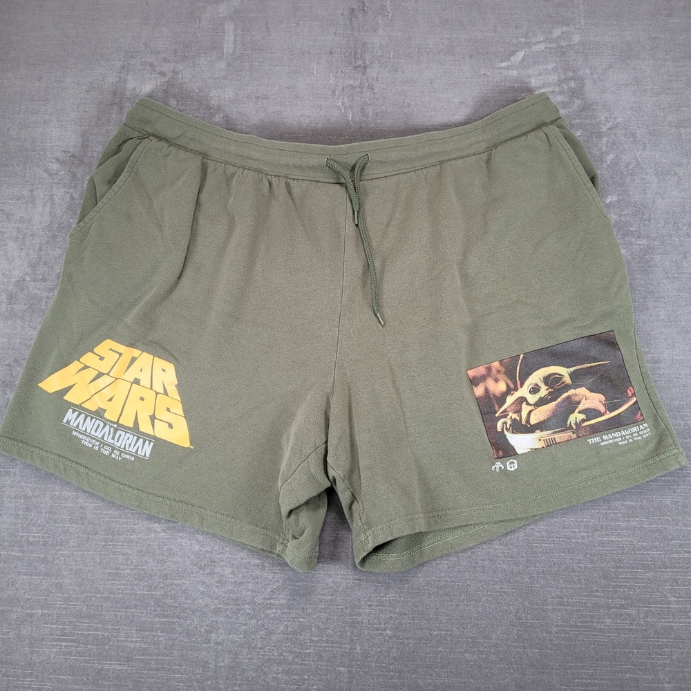 Star Wars The Mandalorian Mens Olive Green Fleece Shorts Grogu‎ Baby Yoda 3XL